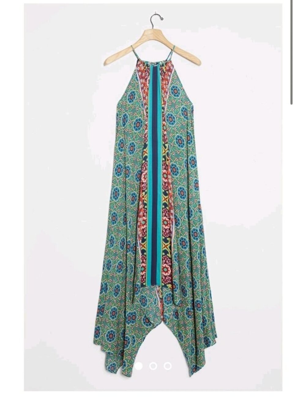 Anthropologie Ella Halter Tunic Dress M/L Boho Midi Festival Handkerchief Hem